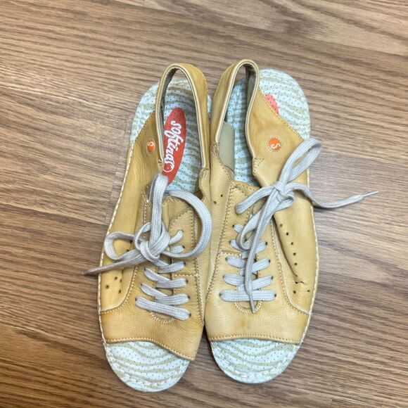 Softinos By Fly London Shoes Womens Sz 38 Yellow Lace Up Peep Toe Shoes Comfort - Picture 6 of 10
